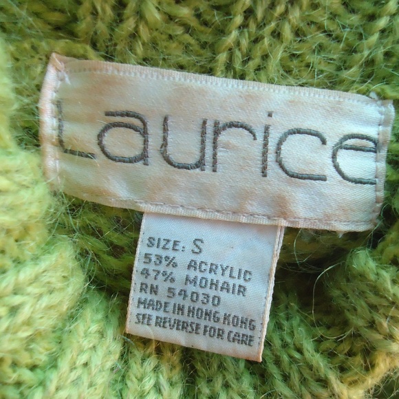Vtg LAURICE Women's Green Knit Sweater 47% Mohair Size-S Pit to pit-19 Length-24 - Picture 5 of 6